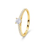 Pavé Solitaire Ring 375/9 K Yellow Gold with Lab Grown Diamonds 0.32 ct