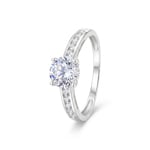 Pavé Solitaire Ring 375/9 K White Gold with Cubic Zirconia