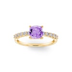 Pavé Solitaire Ring 750/18 K Yellow Gold with Amethyst & Diamonds 0.25 ct H/si - RI-73394-AME-GG