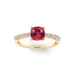 Pavé Solitaire Ring 750/18 K Yellow Gold with Ruby & Diamonds 0.25 ct H/si - RI-73394-RUB-GG