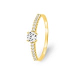 Bague solitaire pavé or jaune 750/18 ct avec zircones