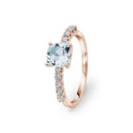 Bague solitaire pavé or rosé 750/18 ct avec aguie-marine & diamants 0.25 ct H/si