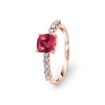 Bague solitaire pavé or rosé 750/18 ct avec rubis & diamants 0.25 ct H/si
