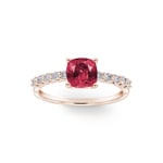 Pavé Solitaire Ring 750/18 K Rose Gold with Ruby & Diamonds 0.25 ct H/si - RI-73394-RUB-RG