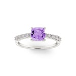 Pavé Solitaire Ring 750/18 K White Gold with Amethyst & Diamonds 0.25 ct H/si - RI-73394-AME-WG
