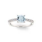 Bague solitaire pavé or gris 750/18 ct avec aguie-marine & diamants 0.25 ct H/si - RI-73394-AQM-WG