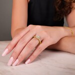 Princesse bague diamant halo or jaune 750/18 ct, 0.65 ct G/si - RI-6540-03-GG