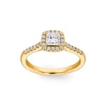 Princesse bague diamant halo or jaune 750/18 ct, 0.85 ct G/si - RI-6539-03-GG