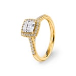 Princesse bague diamant halo or jaune 750/18 ct, 1.34 ct G/si
