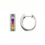 Rainbow Sapphire Hoop Earrings 750/18 K White Gold with Diamonds 0.46 ct H/si