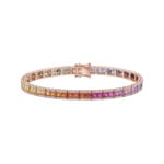 Rainbow Saphir Tennisarmband 750/18 K Roségold mit Diamanten 1.21 ct H/si