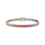 Rainbow Saphir Tennisarmband 750/18 K Weissgold mit Diamanten 1.21 ct H/si