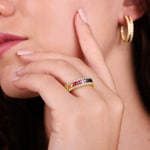 Bague Rainbow Saphir or jaune 750/18 ct avec diamants 0.33 ct H/si - RI-11203-GG