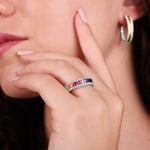 Rainbow Saphirring 750/18 K Weissgold mit Diamanten 0.33 ct H/si - RI-11203-WG