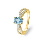 Bague or jaune 375/9 ct avec topaze bleue ovale & zircones - 194117.T3