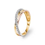 Ring 375/9 K Three-tone Gold crossed with Cubic Zirconia