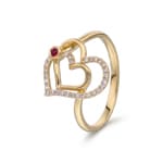 Ring 750/18 K Gelbgold Herz mit Rubin & Diamanten 0.12 ct