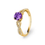 Ring 750/18 K Gelbgold mit Amethyst rund & Diamanten 0.15 ct H/si