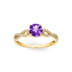 Bague or jaune 750/18 ct avec améthyste ronde et diamants 0.15 ct H/si - RI-54201-AME-GG
