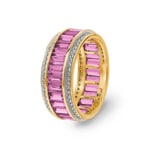 Ring 750/18 K Yellow Gold with Pink Sapphires & Diamonds 0.41 ct H/si