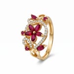 Ring 750/18 K Gelbgold mit Rubinen & Diamanten 0.14 ct
