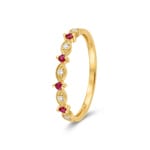 Ring 750/18 K Gelbgold mit Rubinen und Diamanten 0.04ct