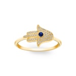 Ring 750/18 K Gelbgold Fatima-Hand mit Saphir & Diamanten 0.10 ct H/si - RI-24295-GG