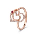 Ring 750/18 K Roségold Herz mit Rubin & Diamanten 0.12 ct