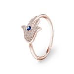 Ring 750/18 K Rose Gold with Sapphire and Diamonds 0.10 ct H/si, Hand of Fatima
