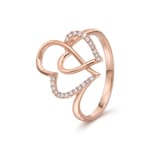 Ring 750/18 K Roségold verschlungene Herzen mit Diamanten 0.10 ct