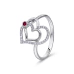 Ring 750/18 K Weissgold Herz mit Rubin & Diamanten 0.12 ct