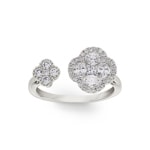 Ring 750/18 K Weissgold Kleeblätter mit Diamanten 0.91 ct H/si - RI-05815-WG