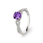 Ring 750/18 K Weissgold mit Amethyst rund & Diamanten 0.15 ct H/si