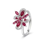 Ring 750/18 K Weissgold mit Rubinen & Diamanten 0.15 ct