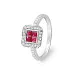 Ring 750/18 K White Gold with Rubies & Cubic Zirconia