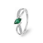 Ring 750/18 K Weissgold mit Smaragd Marquise und Zirkonia