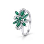 Ring 750/18 K Weissgold mit Smaragden & Diamanten 0.15 ct