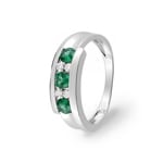 Bague or gris 750/18 ct avec émeraudes et diamants 0.07ct.