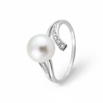 Ring 750/18 K Weissgold mit Süsswasserzuchtperle 8mm und Diamanten 0.03ct.