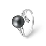 Ring 750/18 K Weissgold mit Tahiti-Kulturperle und Diamanten 0.03ct.