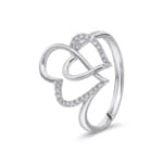Ring 750/18 K Weissgold verschlungene Herzen mit Diamanten 0.10 ct