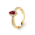 Bague rubis or jaune 750/18 ct avec diamants 0.19 ct H/si