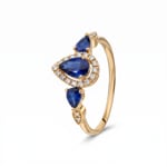 Bague saphir or jaune 750/18 ct avec diamants 0.09 ct
