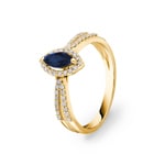 Saphirring 750/18 K Gelbgold mit Diamanten 0.19 ct H/si