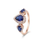 Saphirring 750/18 K Roségold mit Diamanten 0.18 ct