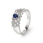 Saphirring 750/18 K Weissgold mit Diamanten 0.09 ct H/si