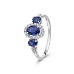 Saphirring 750/18 K Weissgold mit Diamanten 0.09 ct