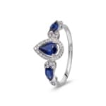 Saphirring 750/18 K Weissgold mit Diamanten 0.13 ct