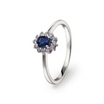 Saphirring 750/18 K Weissgold mit Diamanten 0.15 ct H/si