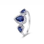 Saphirring 750/18 K Weissgold mit Diamanten 0.18 ct